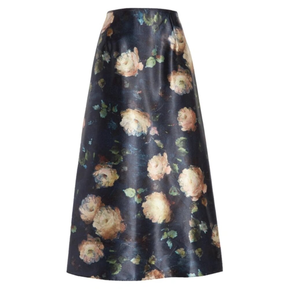 NEW Vince Women Painted Rose Petal Glow Silk Slip Midi Zip Up Skirt - Picture 7 of 10